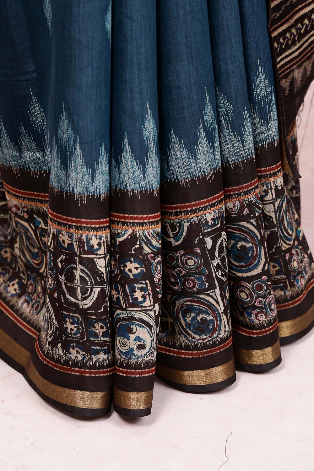Dark Teal Blue Semi Chanderi Saree