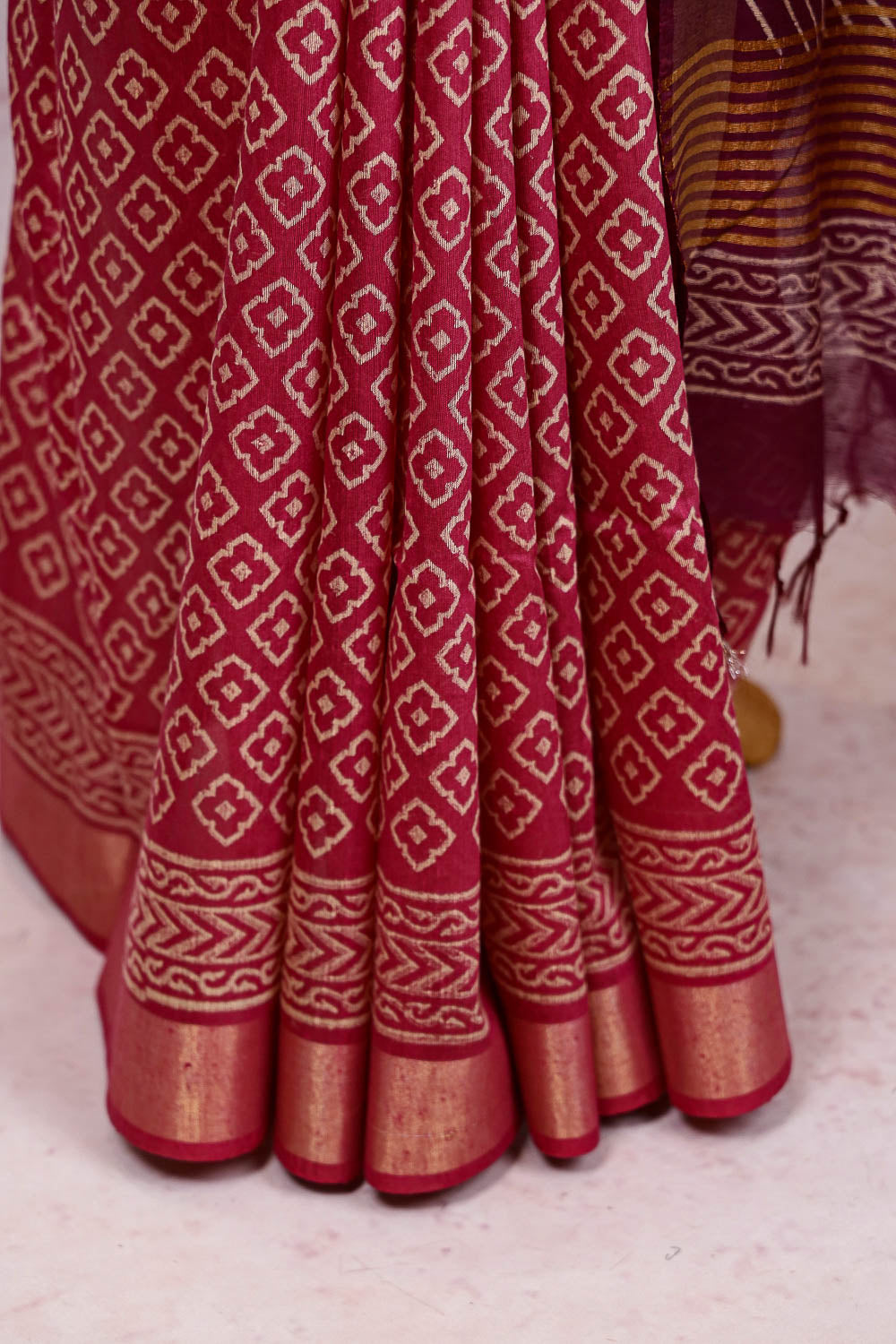 Magenta Semi Jute Saree
