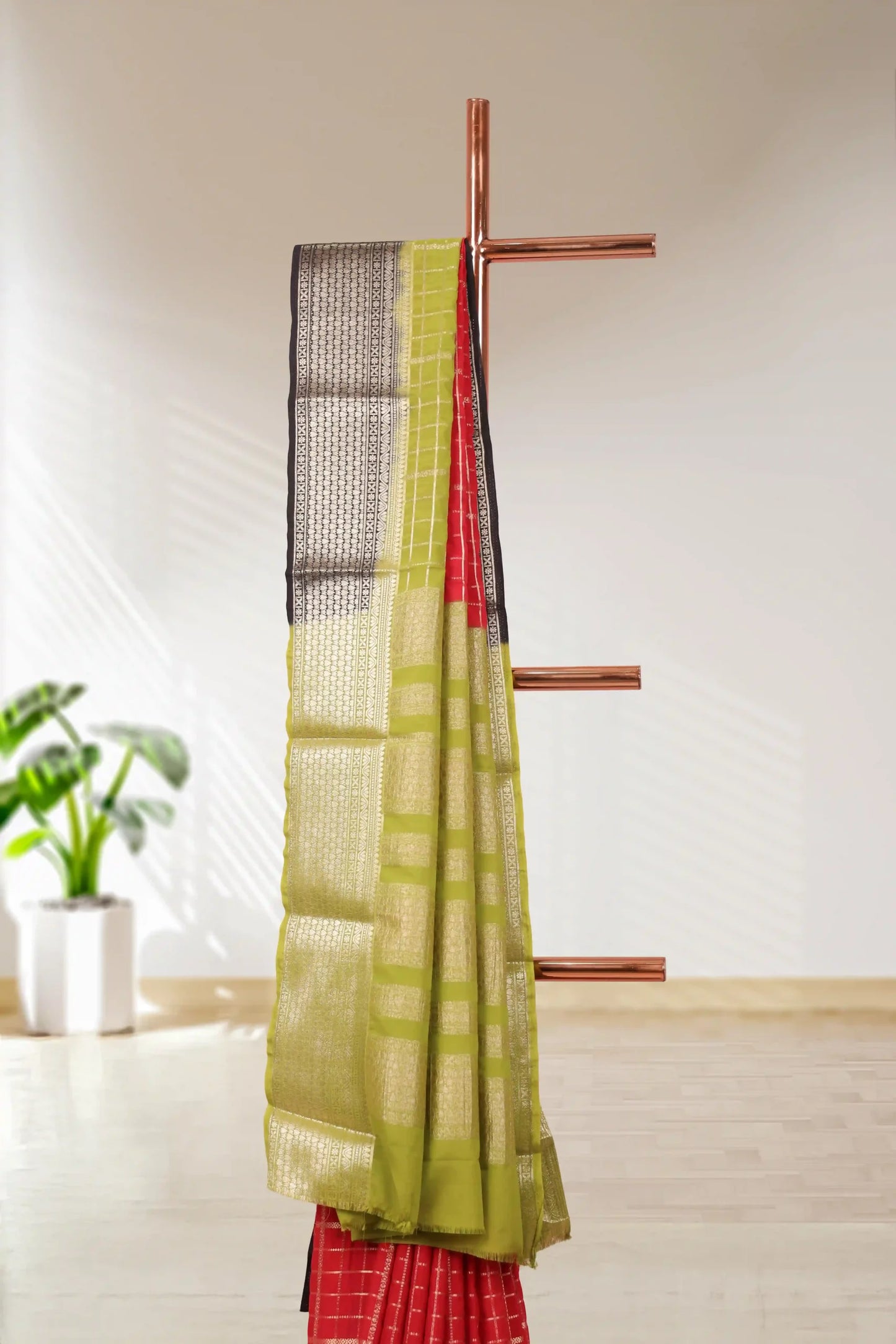 Red Semi Banarasi Saree