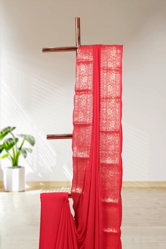 Red Chiffon Saree