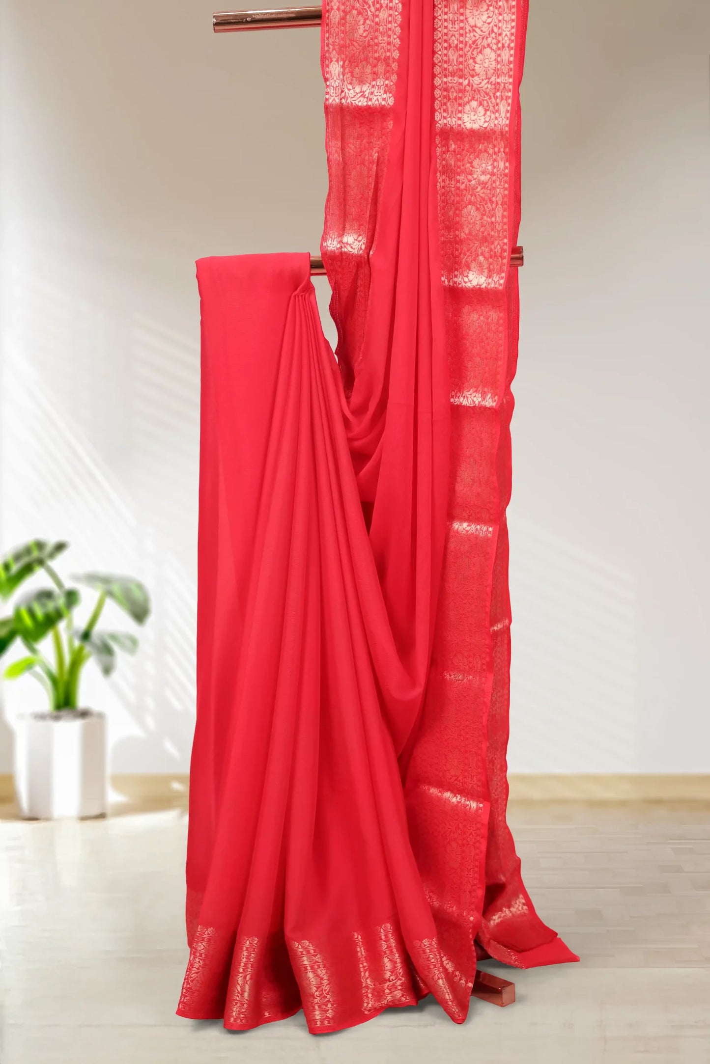 Red Chiffon Saree