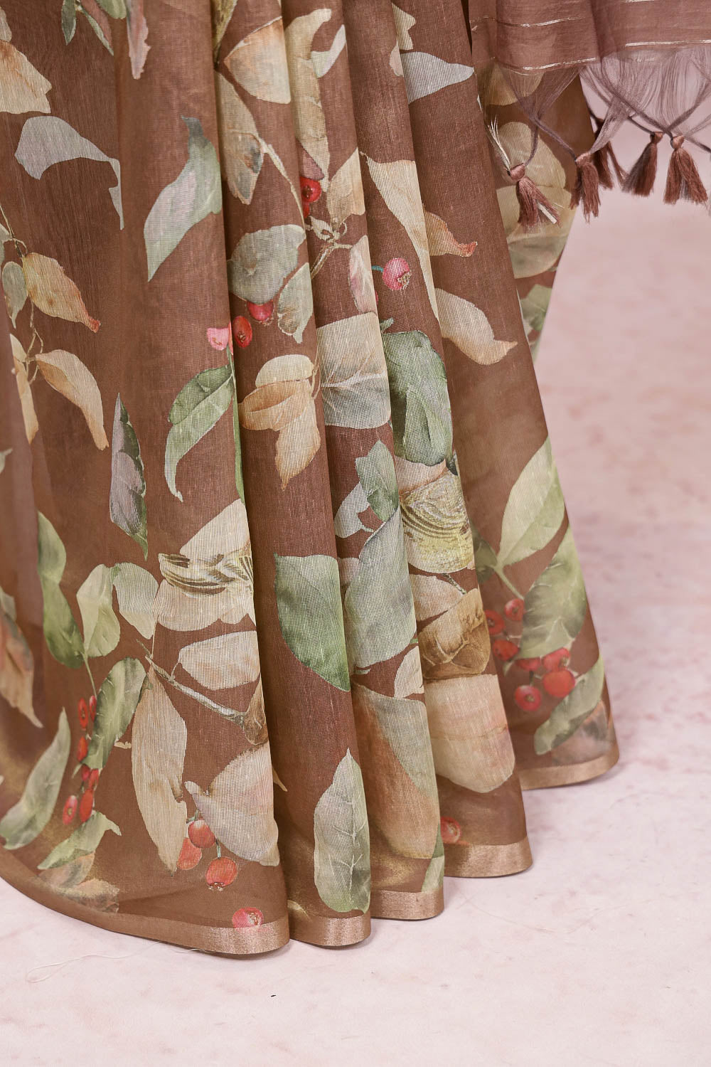 Brown Semi Tissue Saree