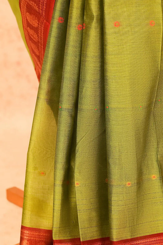 Olive Green Cotton Saree