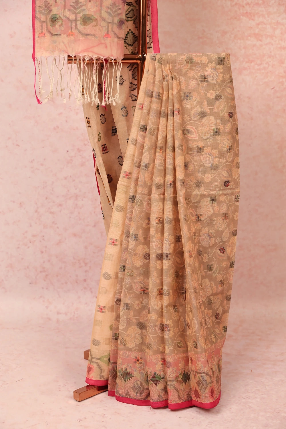 Skin Color Cotton Saree