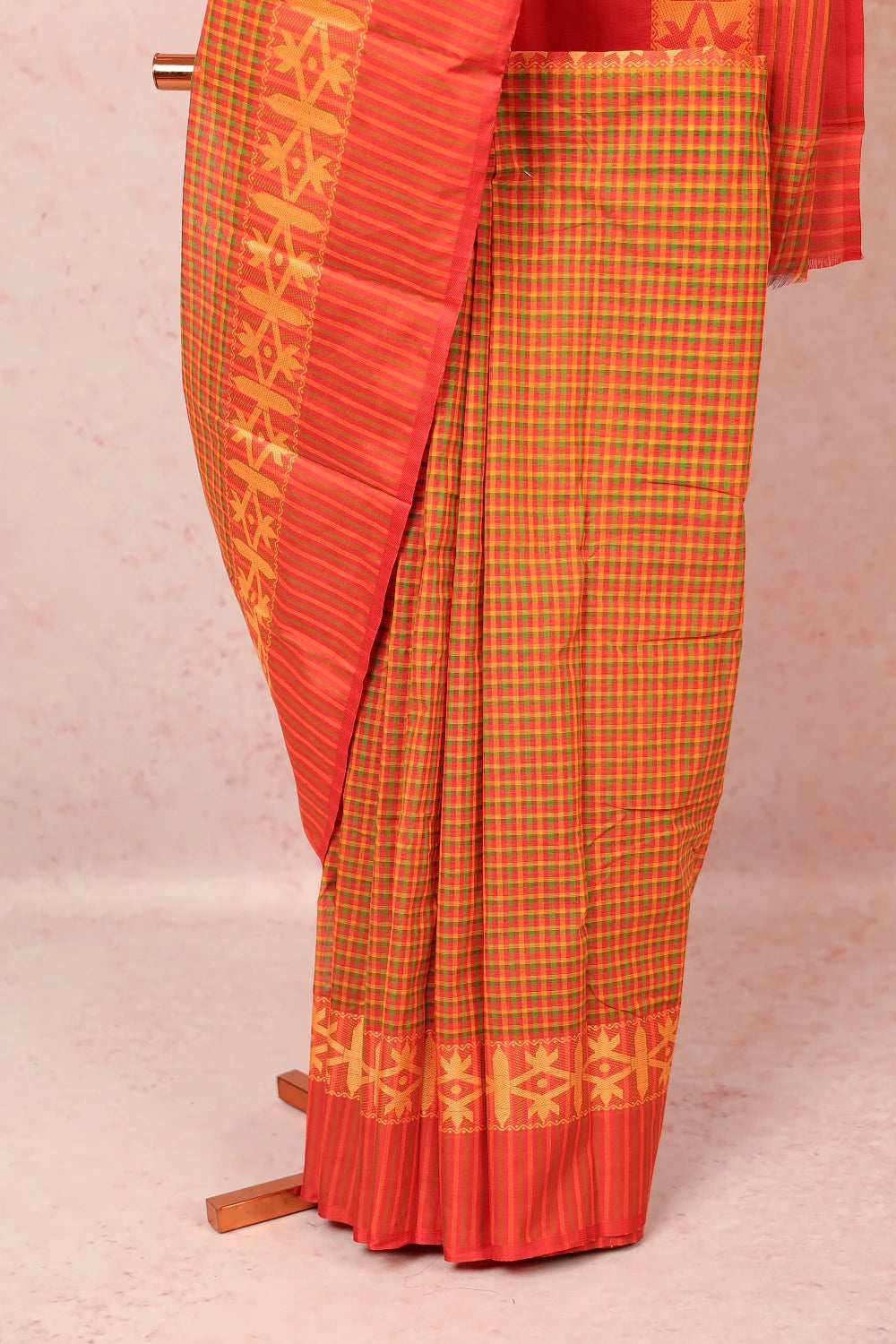 Orange Pure Cotton Saree