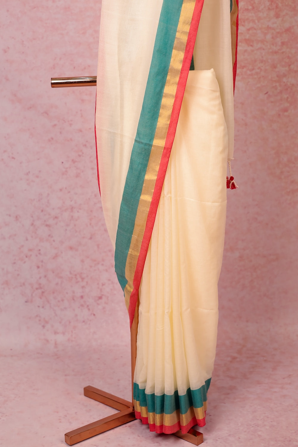 Cream Jute Cotton Saree