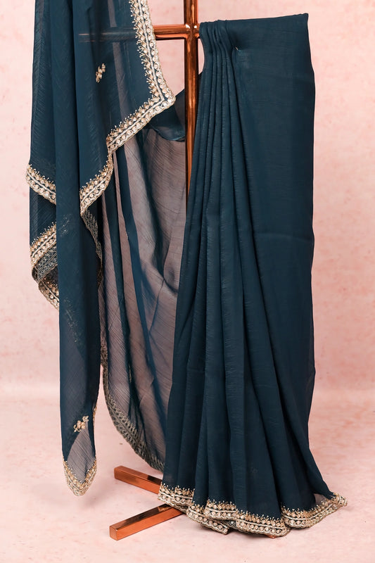 Dark Green Crush Organza Saree