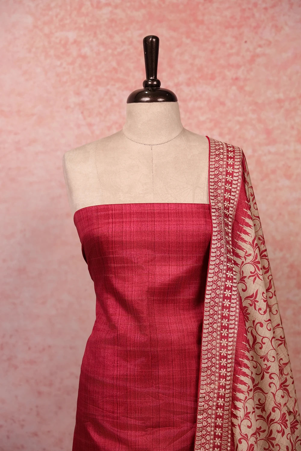 Onion Pink Chanderi Silk Plain Body Unstitched Churidhar Material