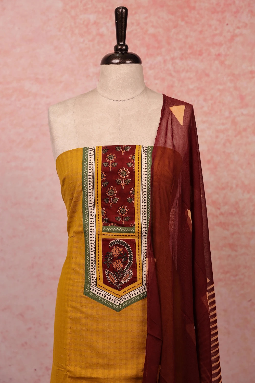 Mustard Yellow Cotton Plain Body Unstitched Churidhar Material