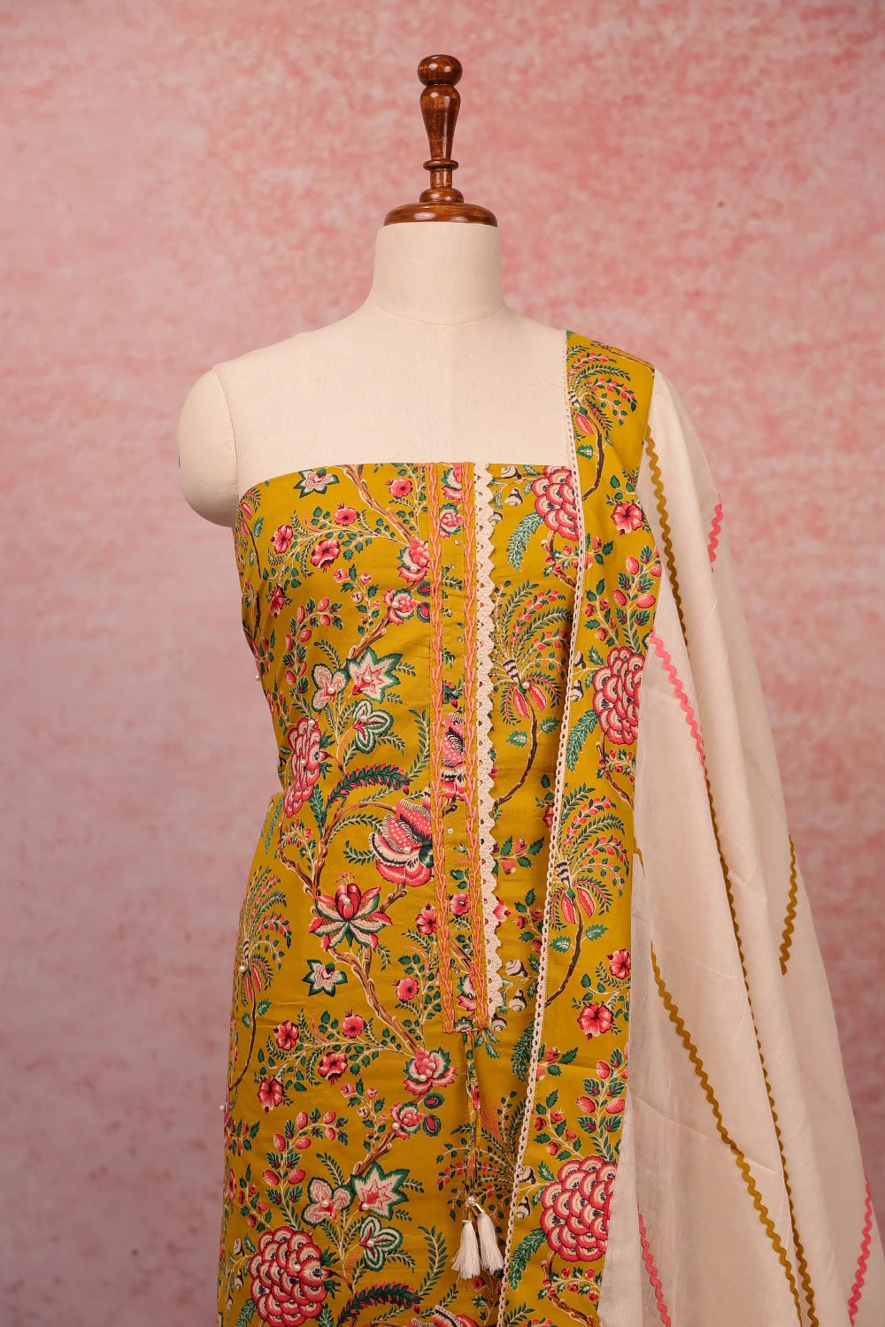 Mustard Yellow Cotton PrintedUnstitched Churidhar Material