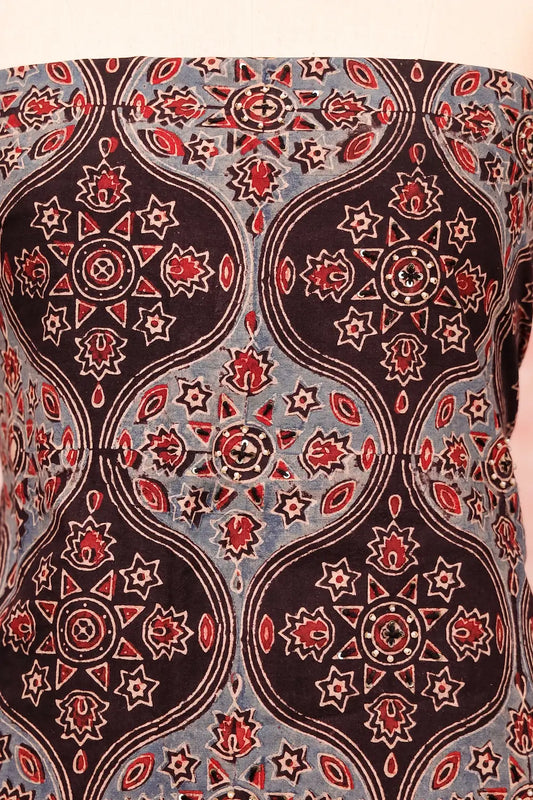 Black Cotton Ajrakh Unstitched Churidar Material