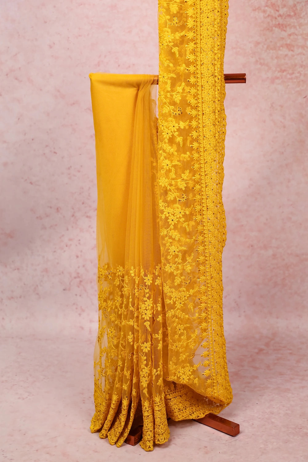 Yellow Net Saree