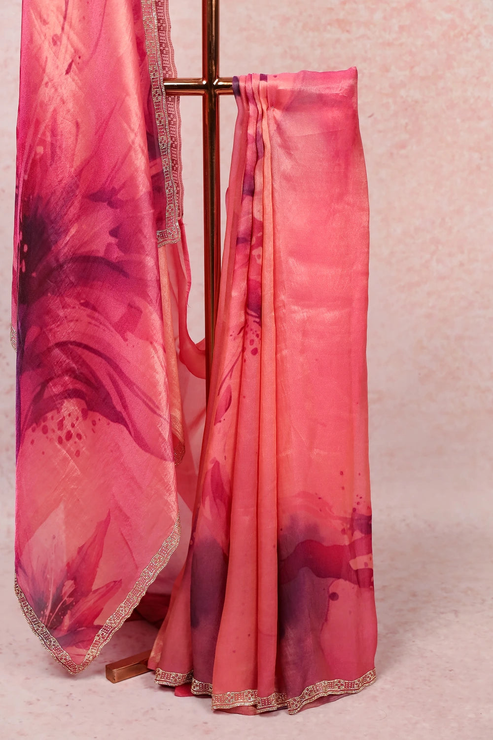 Onion Pink Velvet Organza Saree