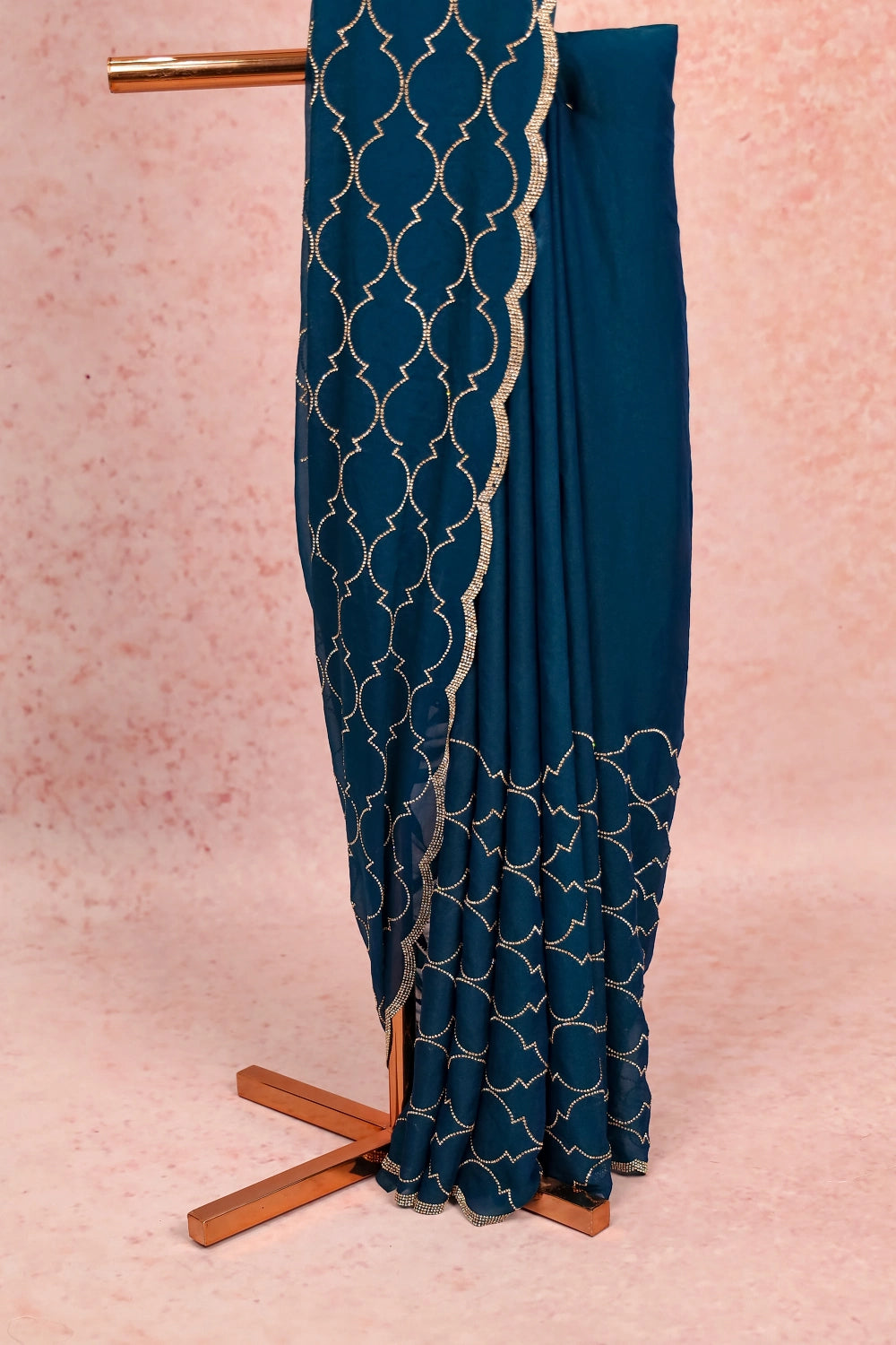 Peacock Blue Velvet Organza Saree