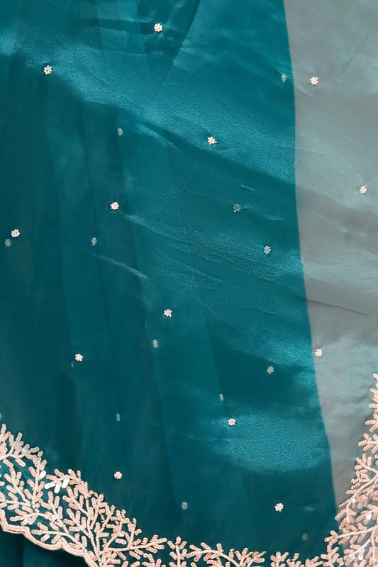 Sapphire Green Tissue Organza Saree