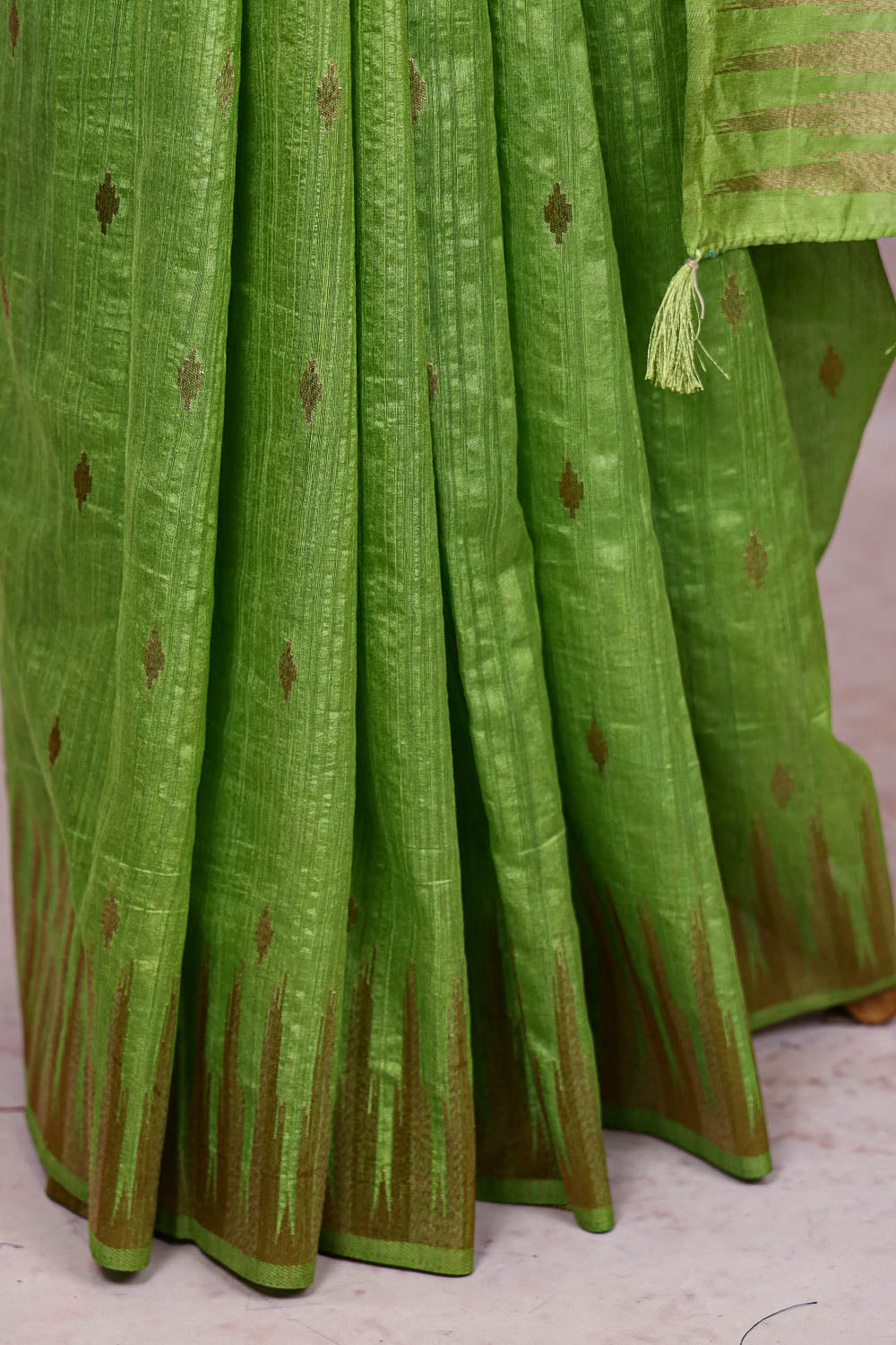 Parrot Green Semi Tussar Saree