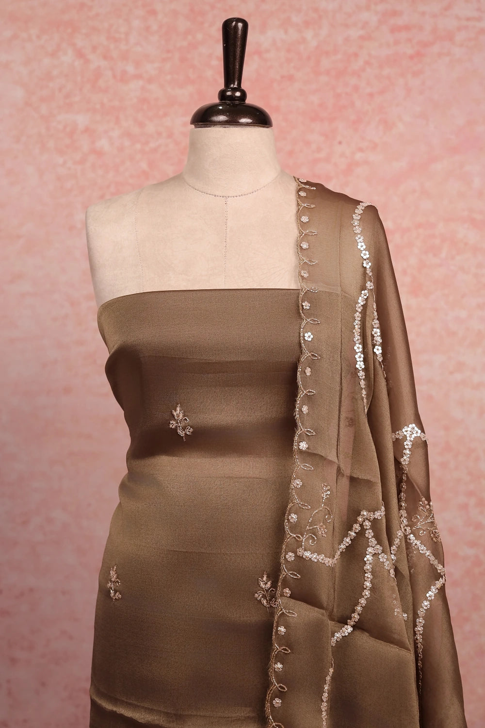 Grey Organza Beads Work Unstitched Churidhar Material