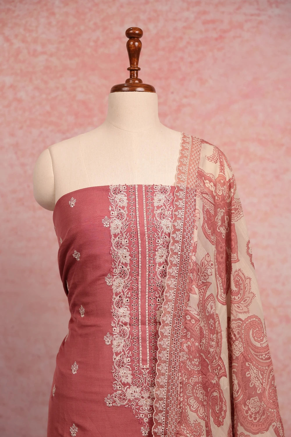Onion Pink Cotton Butta Unstitched Churidhar Material