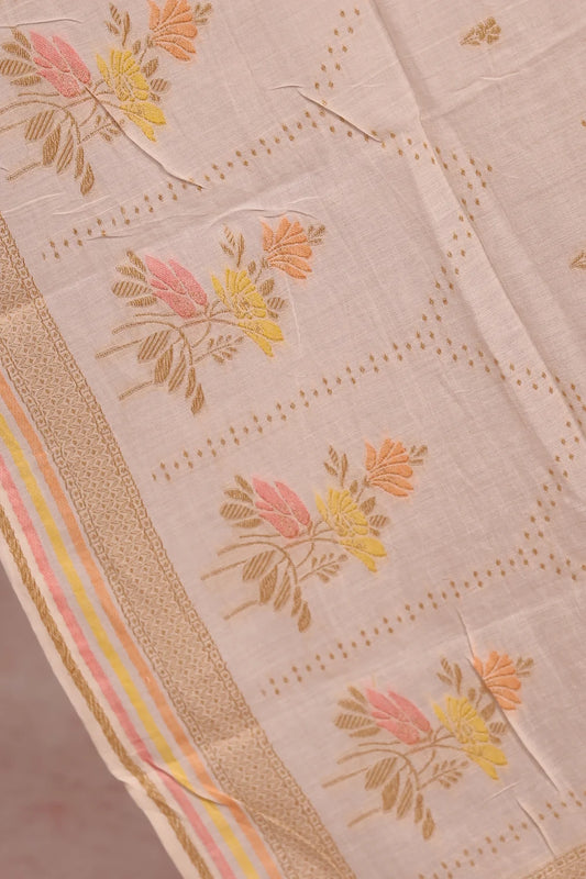 Cream Cotton Butta Unstitched Churidhar Material