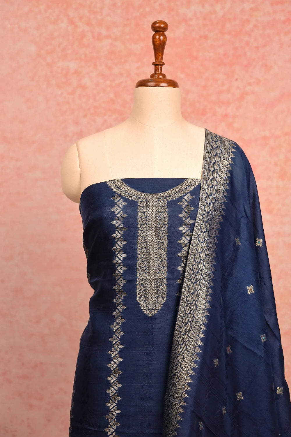 Teal Blue Banarasi Banarasi Design Unstitched Churidhar Material