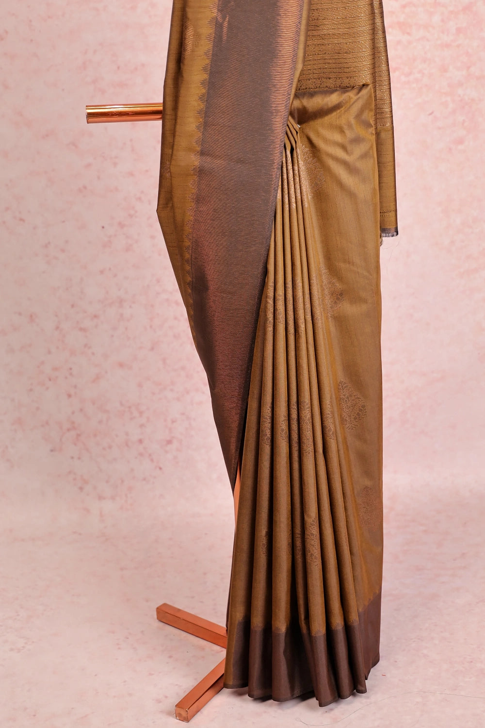 Mettalic Brown Semi Silk Saree