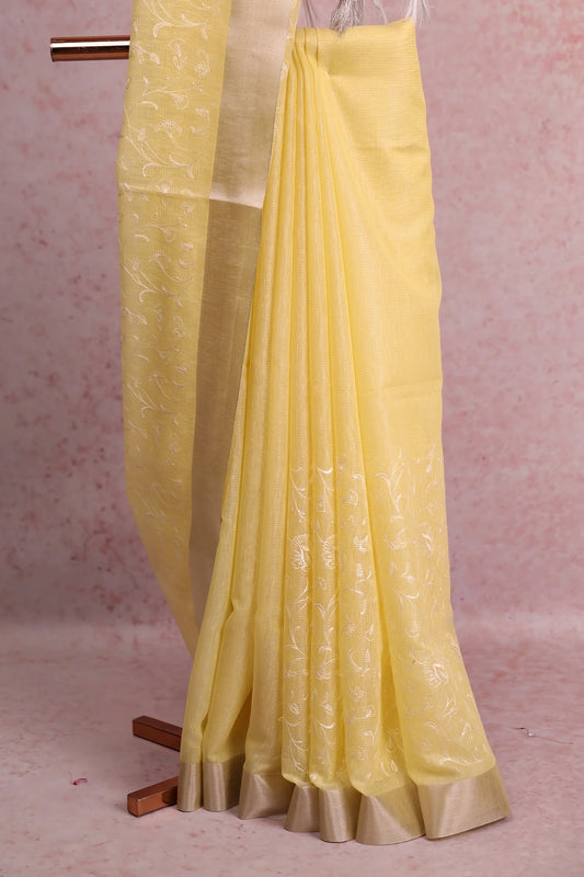 Yellow Semi Tissue Saree