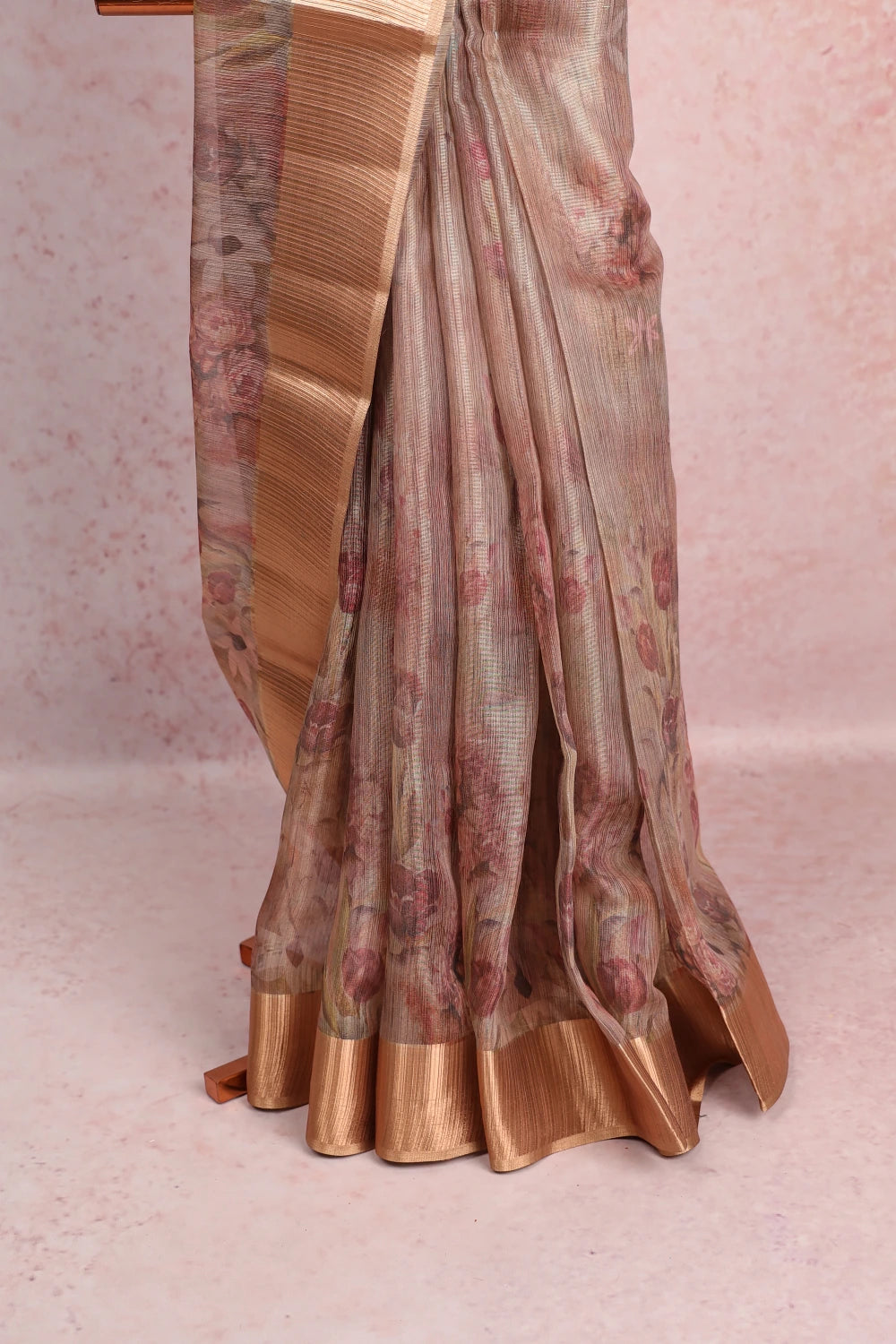 Light Maroon Chanderi Tissue Saree