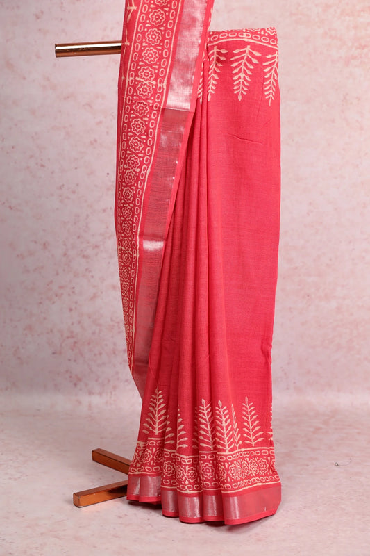 Orange Semi Linen Saree