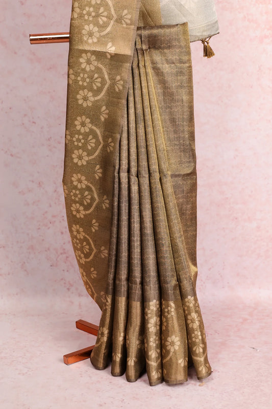 Dark Green Semi Tissue Saree