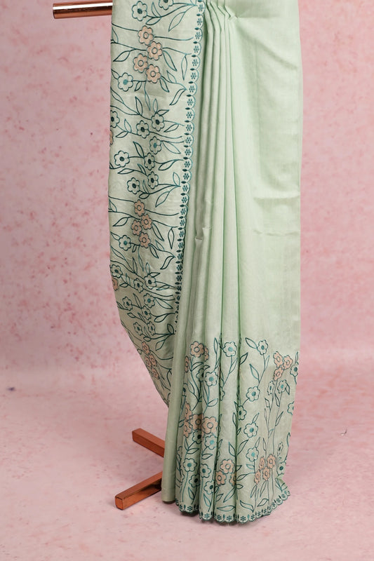 Pastel Green Tussar Tissue Saree