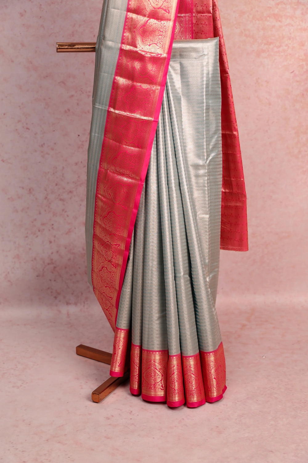 Pastel Blue Kancheepuram Semi Tissue Silk Saree