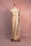 Cream Silk Check With Butta Unstitched Churidhar Material