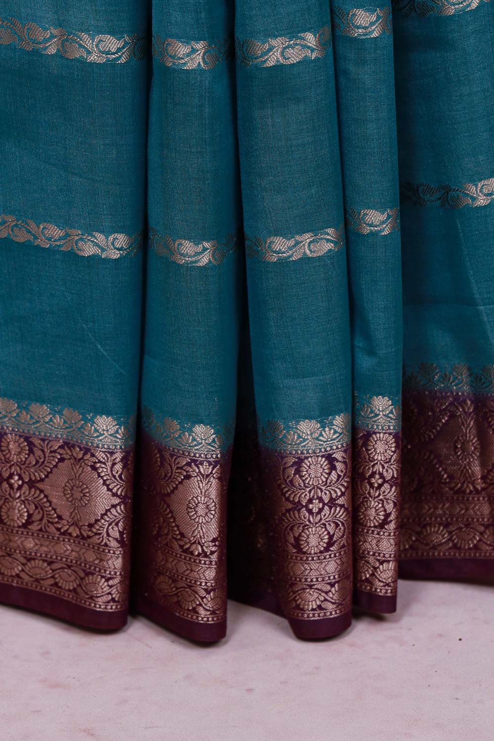 Teal Blue Chanderi Cotton Saree