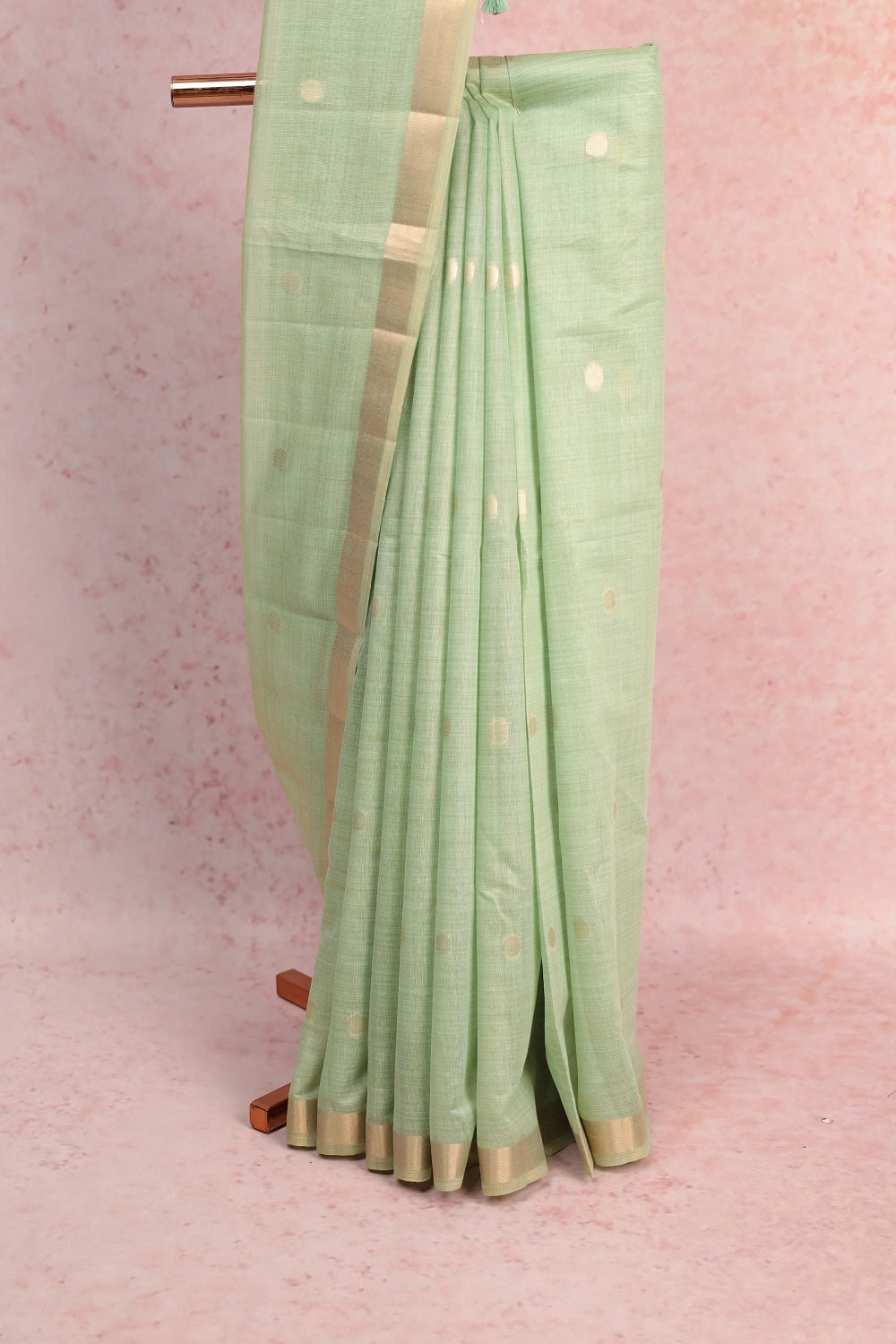 Pista Green Semi Chanderi Saree