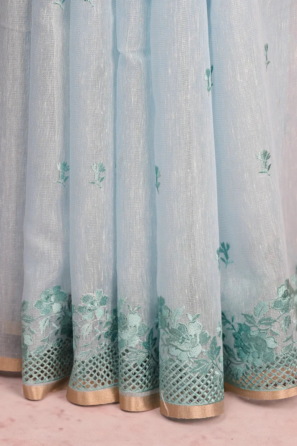 Light Blue Linen Cotton Saree