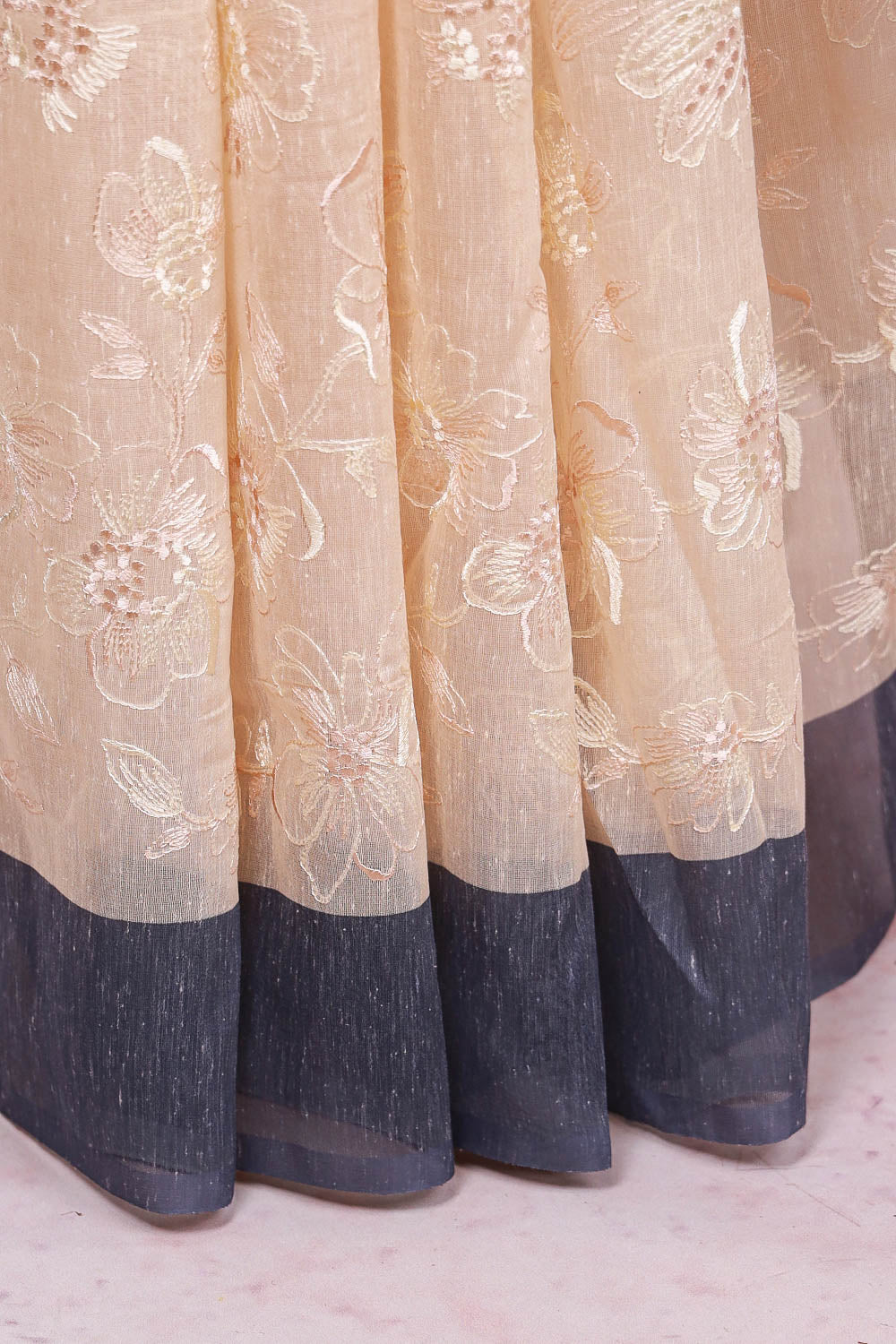 Cream Semi Linen Saree