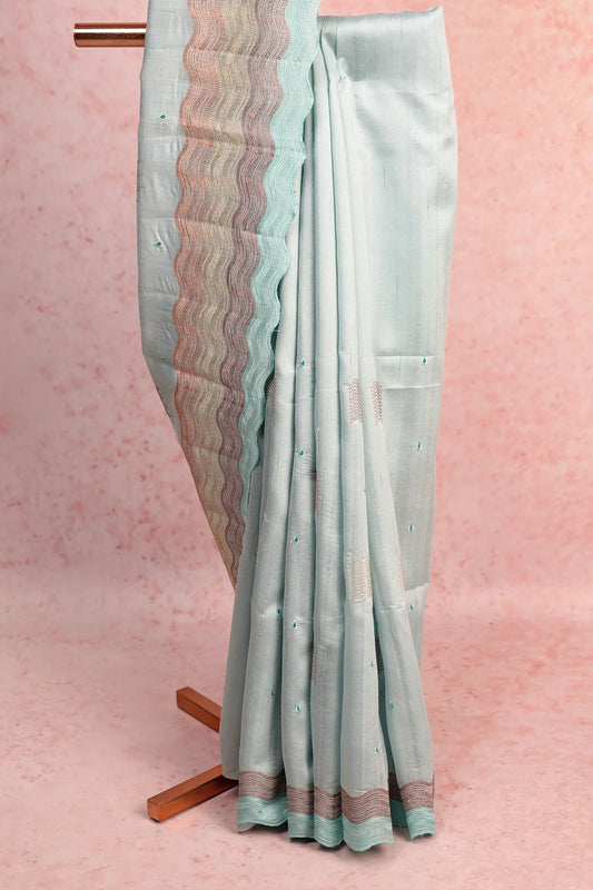 Pastel Blue Semi Jute Saree