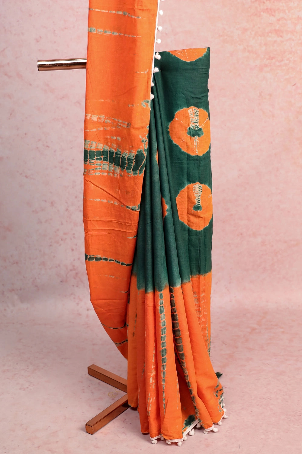 Green AND Orange Cotton Saree