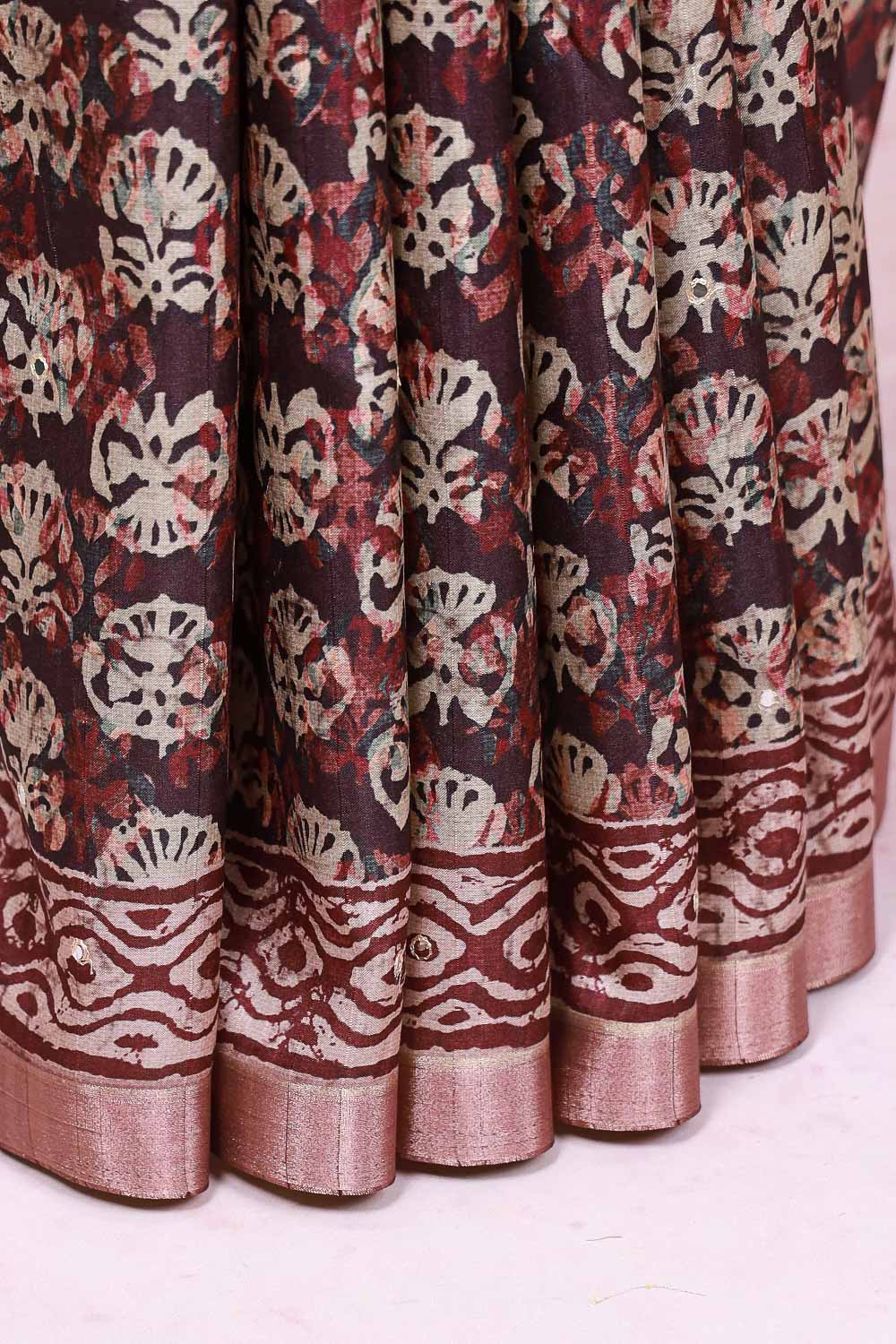 Wine Semi Tussar Saree