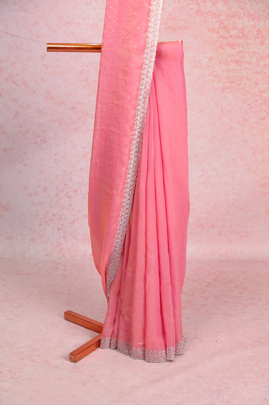 Baby Pink Tissue Organza Saree
