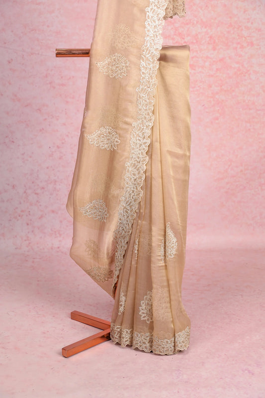 Beige Tissue Organza Saree