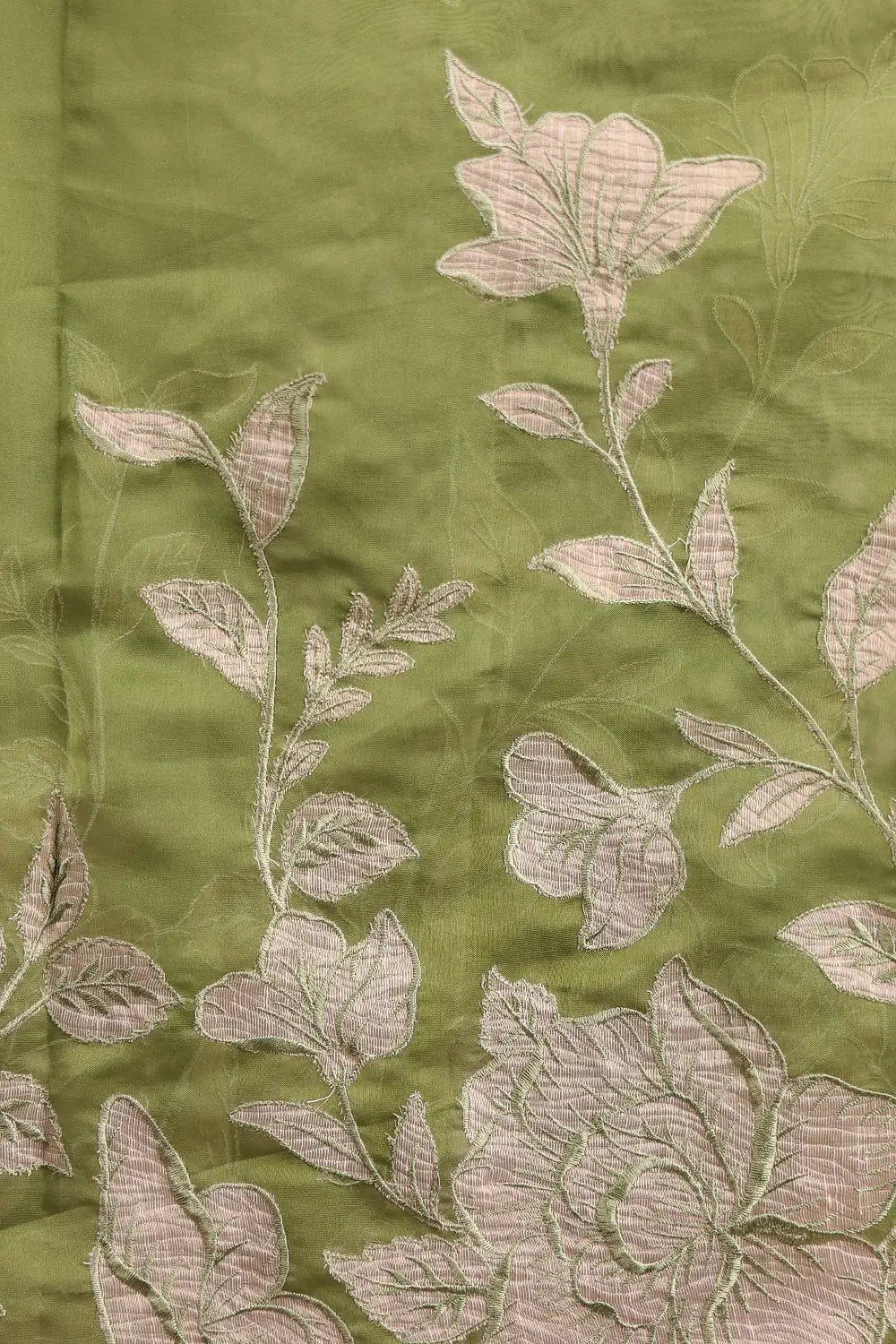 Green Organza Applic Work Unstitched Churidhar Material