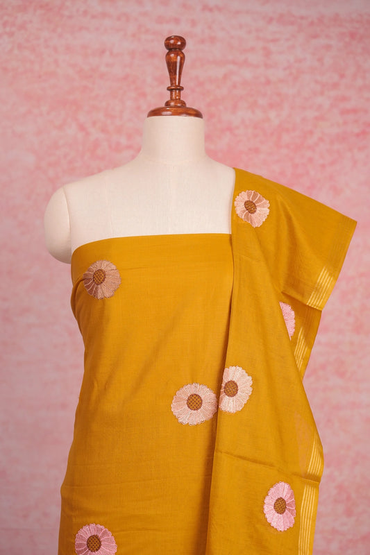 Yellow Semi Silk Embroidary Unstitched Churidhar Material