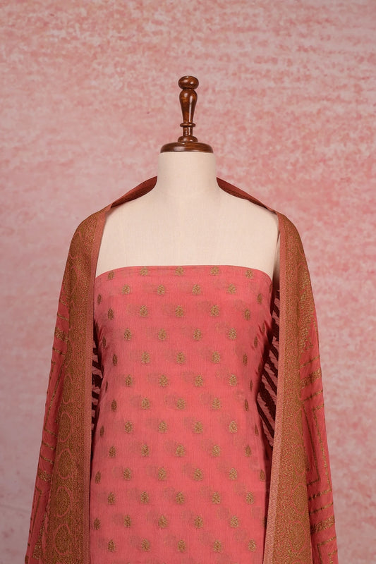 Light Peach Georgette Banarasi Design Unstitched Churidhar Material