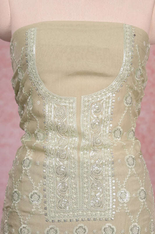 Light Green Organza Stone Work Unstitched Churidhar Material