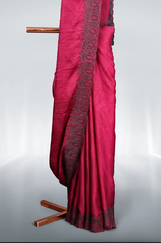 Wine Crepe Saree