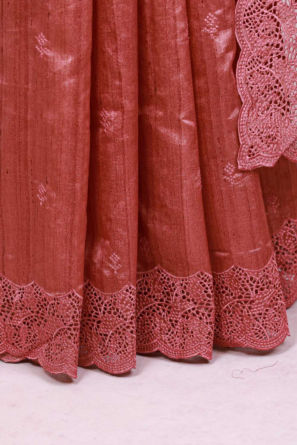 Dusty Rose Pink Semi Tussar Saree - Seematti