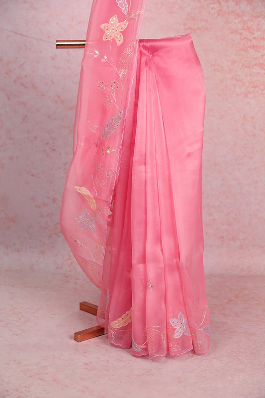 Baby Pink Glass Organza Saree