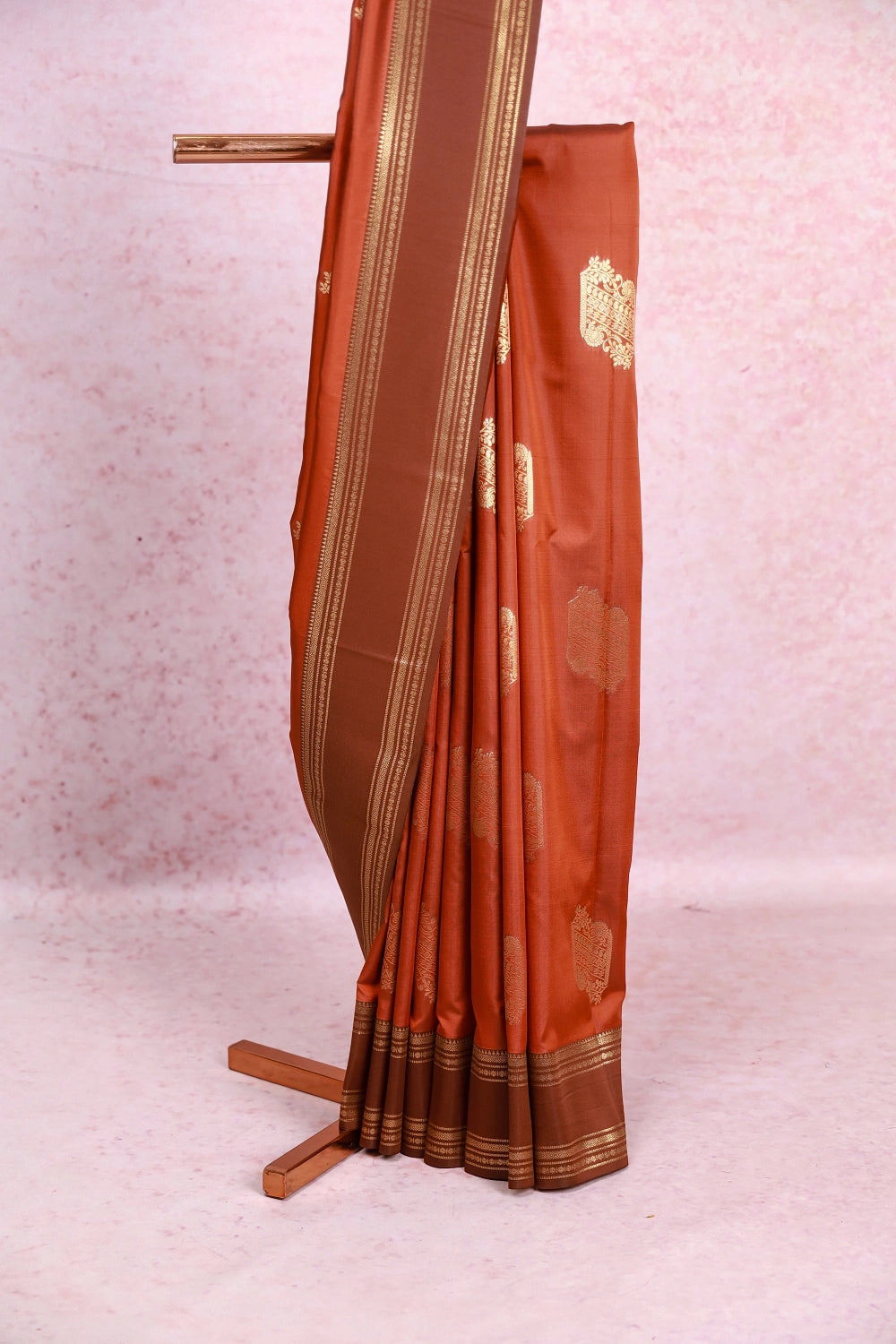 Burnt Orange Semi Silk Saree