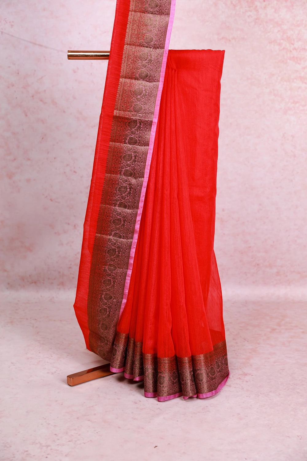 Pinkish Red Semi Jute Saree
